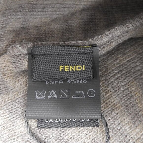 Fendi Wool Cashmere Blend Zucca Pattern Beanie Knit Cap Brown Beige TU main image 8